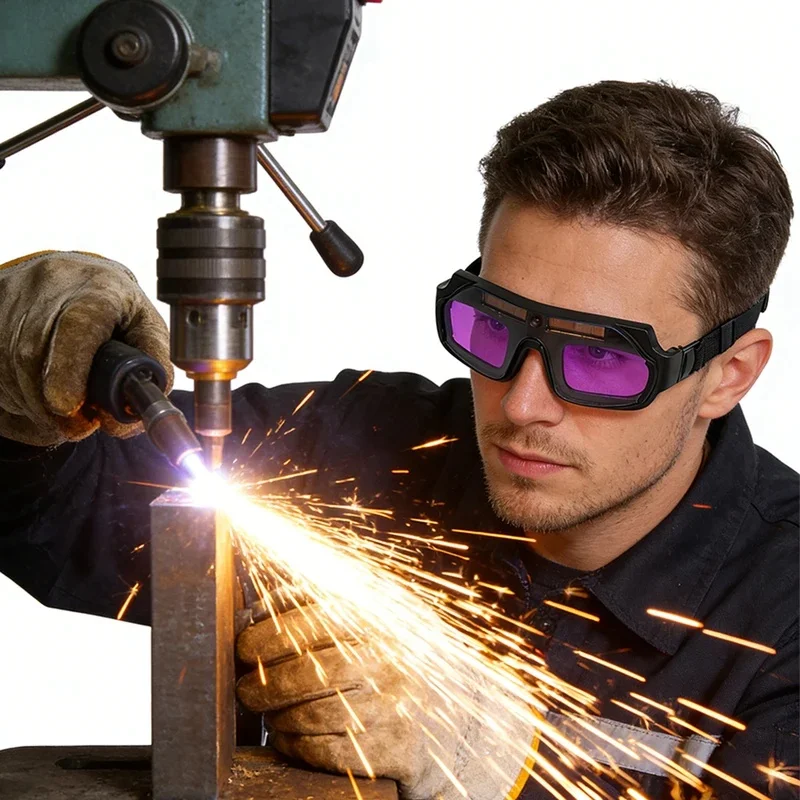 Auto-Darkening Welding Goggles with Head Strap Solar Powered HD Heat Insulation Protective Goggles for Grinding Cutting
