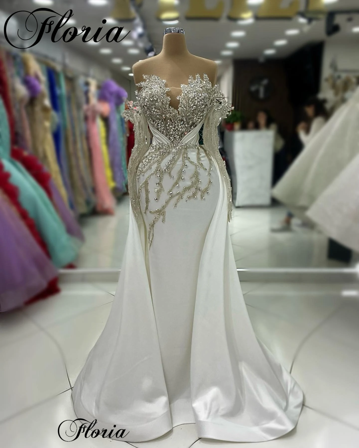 Dubai White Evening Dresses Mermaid Off Shoulder Crystals Engagement Gowns Wedding Party Dresses For Women Vestidos De Gala