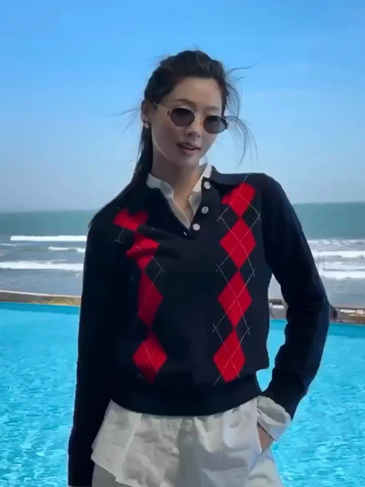 100% pure cashmere autumn and winter new retro temperament slim Joker sweater women's long sleeves