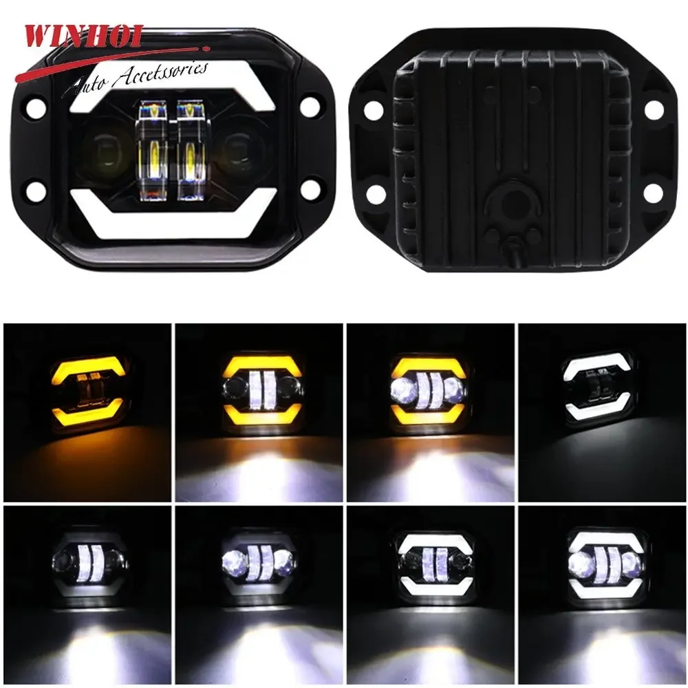 2PCS 5 Inch Car Led Headlights 12V 24V LED Work Light Bar White Amber Barra 4x4 Off Road  Fog Lamp for Farm Tractor ATV Truck