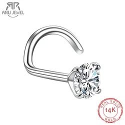 AnuJewel Solid 14K Gold 20/18G Nose Ring 3mm Moissanite Diamond Pierce Body Jewelry Wholesale With Certificate Jewelry Making