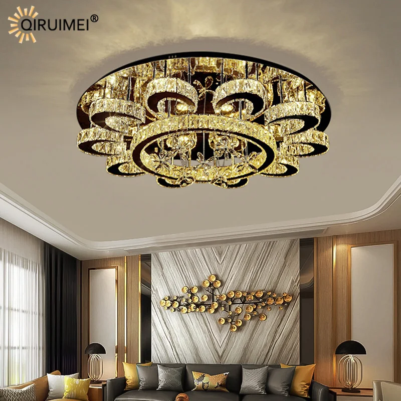 

Remote Dimming Clear Crystal Bright New Modern LED Chandelier Lights Living Dining Room Bedroom Hall Villa Lamps Indoor Lighting