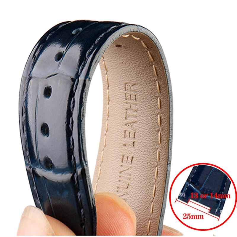 25x13mm 25x14mm Genuine Leather Watchband For Omega Constellation 131.33 Series Strap 131.13 Blue Notch Bright Watch Bracelet