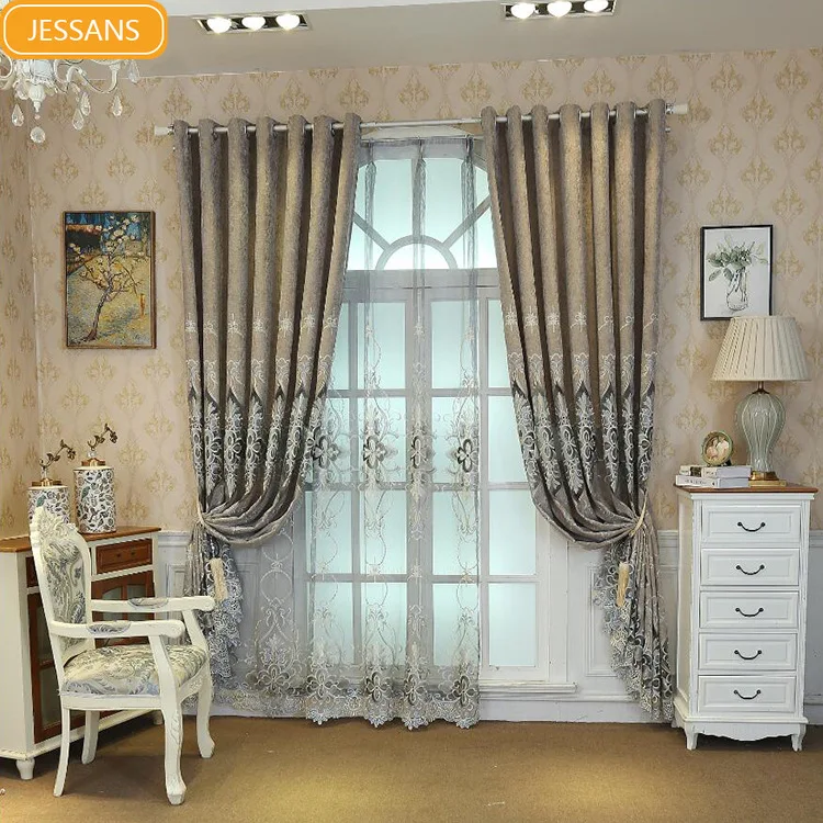 European-style Light Luxury Thickened Chenille Embroidered Window Screen Curtains for Living Room Bedroom Finished Product