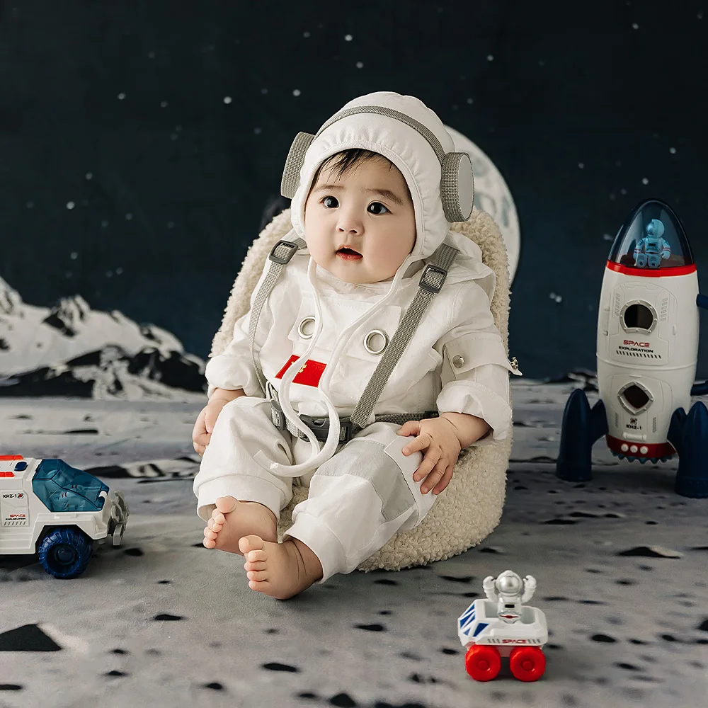 Cute Astronaut Cosplay Costume Space Suit Baby Rompers Space Rocket Props Studio Infant Toddler Spaceman Photo Shoot Theme Props