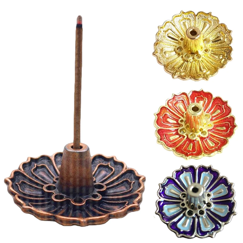 Alloy Incense Burner Stick Holder Buddhism Mini Meditation Buddhism Lotus Censer Bronze Nasturtium Incense Burner Home Decor