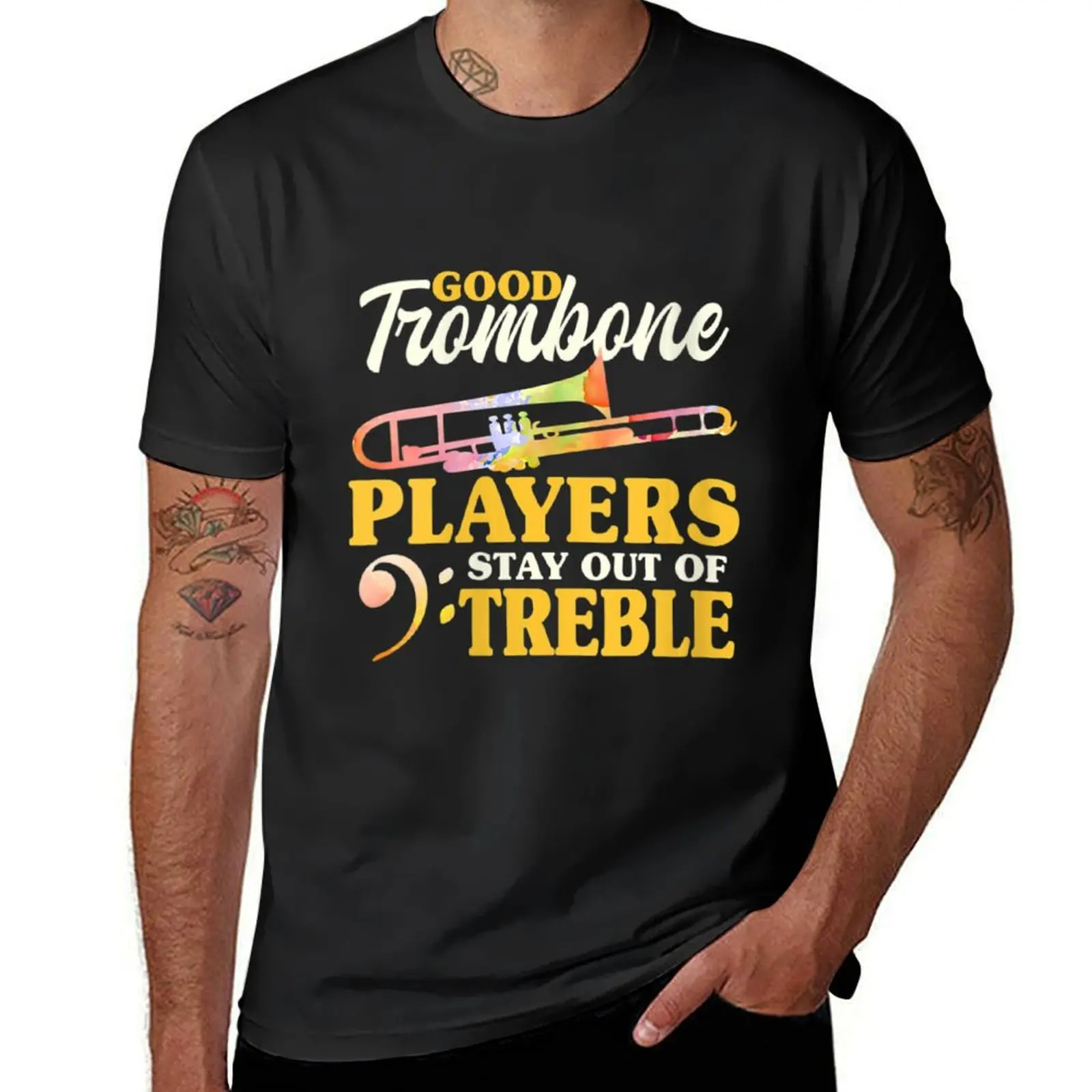 Womens Good Trombone Players Stay Out Of Treble Musician V-Neck T-Shirt Blouse summer top mens plain t shirts