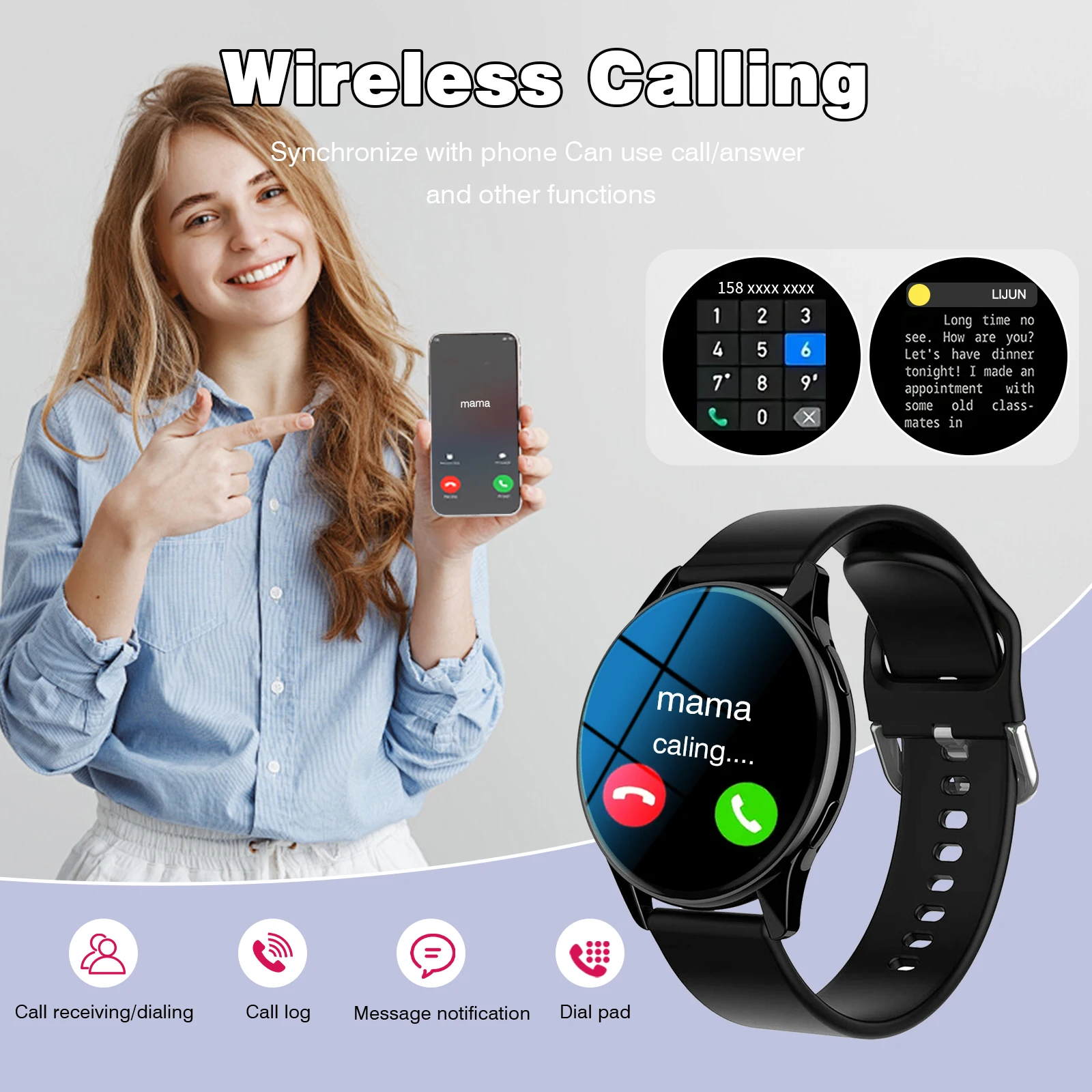 ساعة ذكية، تذكير بالمكالمات، عرض تذكير بالرسائل، وضع رياضي متعدد، تشغيل الموسيقى، مناسبة للرجال/النساء #3