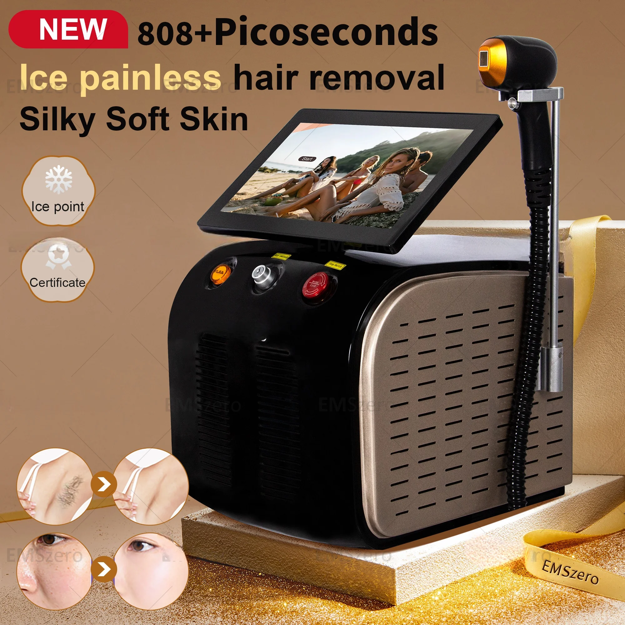 

Black New Large Screen High-power Permanent Painless Hair Removal 808nm Diode Laser Hair Removal Device Picosecond