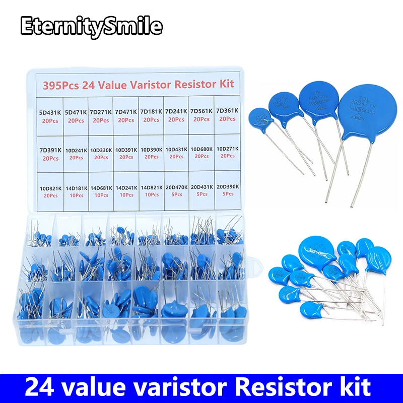 395PCS/Box Varistor Resistors Kit 5D431K 5D471K 7D271K 7D471K 7D181K 7D241K 7D561K 7D361K 10D241K 10D330K 10D391K -20D390K