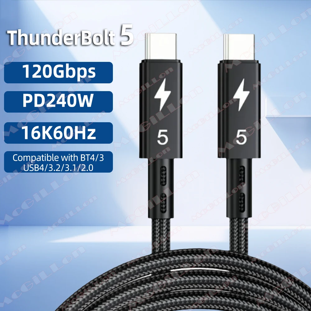 120Gbps Thunderbolt 5 Data Cable PD 240W 16K Compatible with Thunderbolt 4 USB5 Full-featured Transmission Fast Charging Type-C