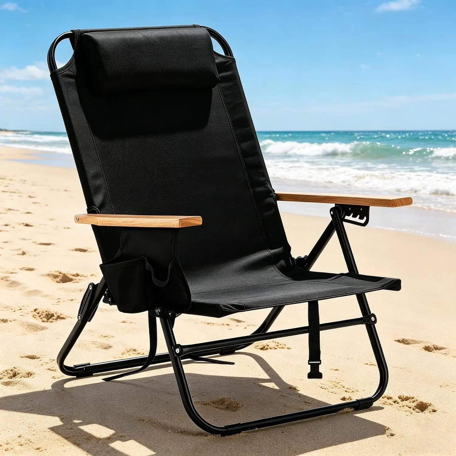 2 Pack Adults Lightweight Portable Camping Beach Chair Outdoor Lay Flat Folding 5 Positions Backpack Zipper Pouch Cup Holder Bla