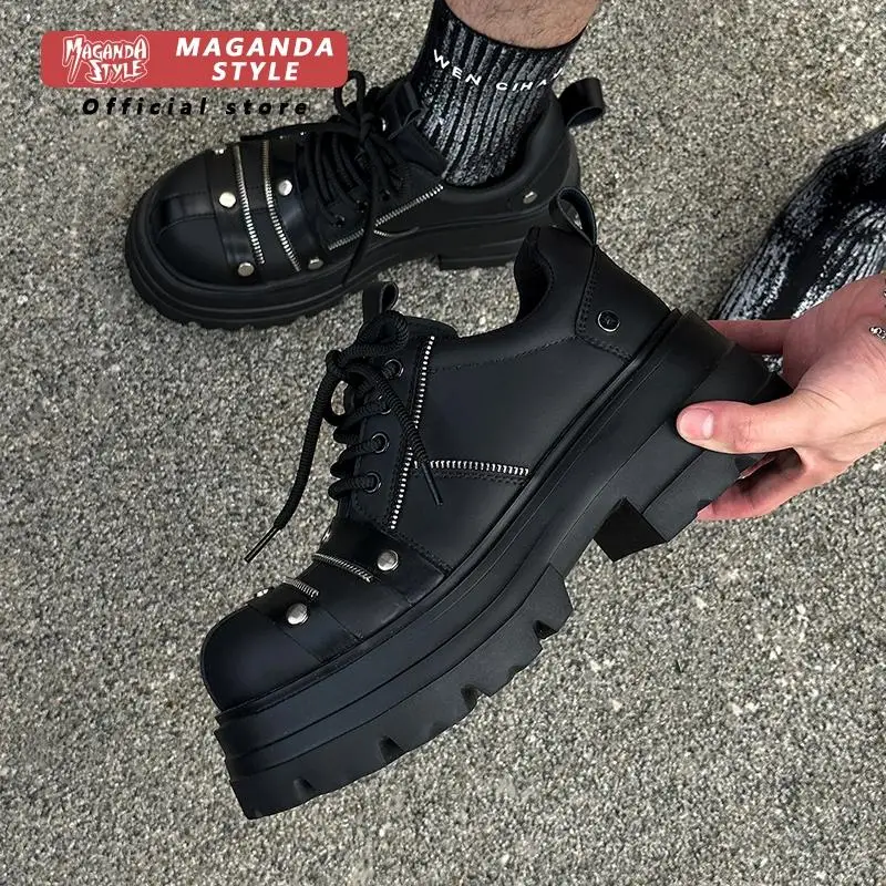 

7cm height increasing derby shoes for men punk Abi big toe shoes niche IG rivet design thick soled leather shoes