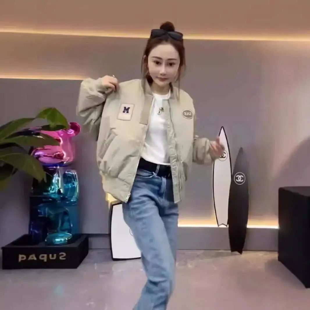 

Oxford Composite Women's Cropped Bomber Jacket Petite Size Loose Fit Spring Autumn New Arrival 2025 Fashion Outerwear