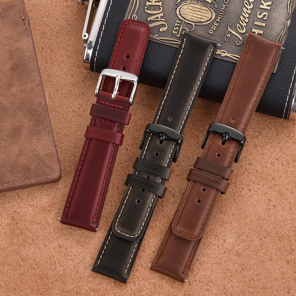 Vintage Distressed Leather Watch Strap 22mm 20mm Leather Bracelet Calfskin Replace Wristwatch Straps Watch Accessories Men Women