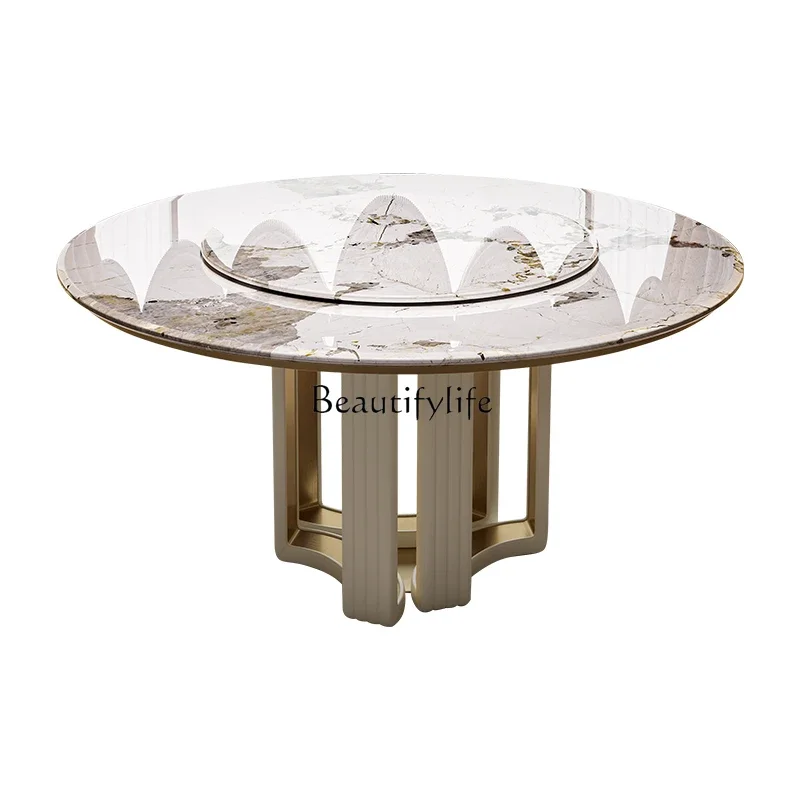 

FG52Light luxury dining table and chair combination stainless steel marble high-grade rock slab luxury round table