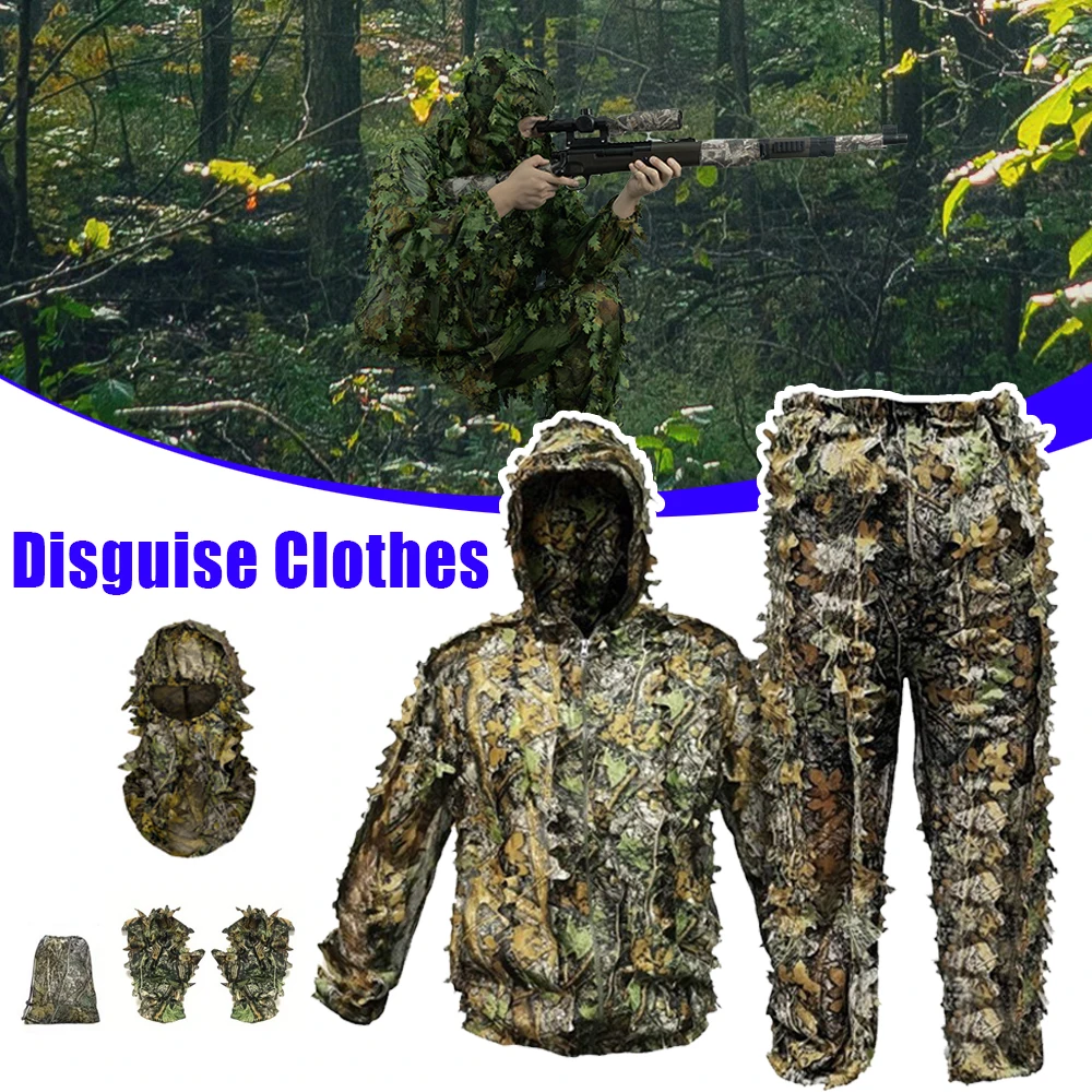 

Мужской, женский и детский уличный маскировочный костюм, камуфляжная одежда для охотника, снайперский костюм-гилли, пончо, страйкбольная одежда с листьями, 3D охотничий костюм
