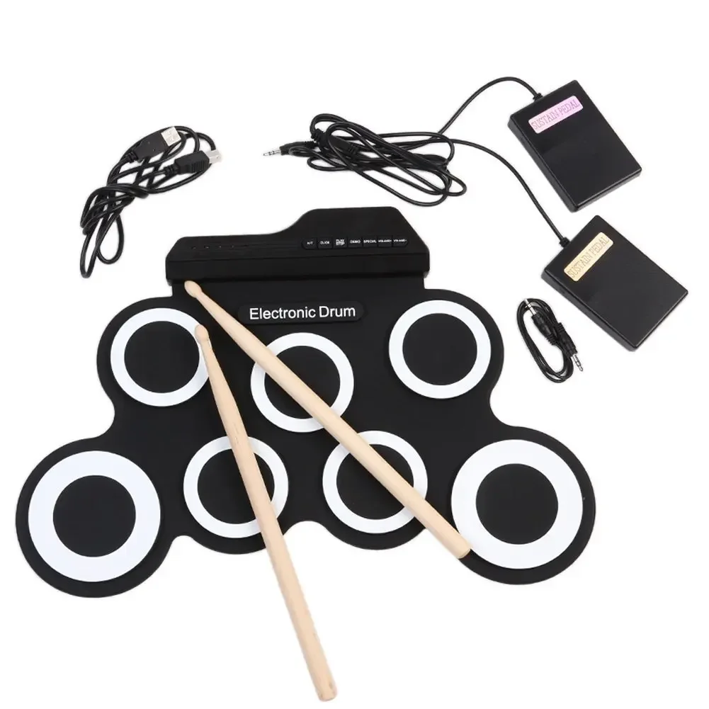 New 7-Pad Portable Roll-Up Electronic Drum Set - Fun and Compact Party Supplies for Young Beginners - Perfect Holiday Gift Idea