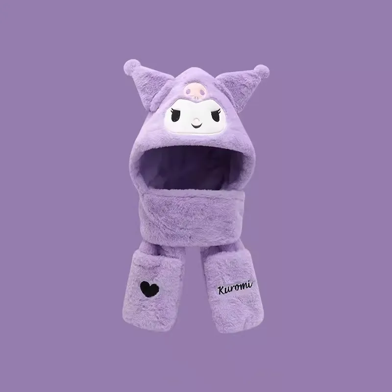 Sanrio śliczne Kuromi Anime dziecicinnamoroll zimowa wiatroszczelna czapka szalik trzyczęściowy zestaw kreskówka dziewczyna wygodny pluszowy ciepły