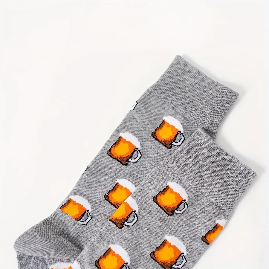 A pair of autumn and winter new gray beer mug men's fashion cotton socks mid-tube socks