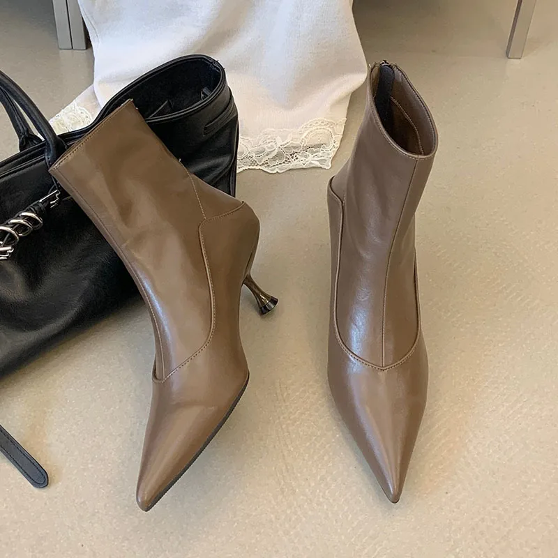 BOMENDUI Winter New Brand Women Ankle Boots Fashion Pointed Toe Back Zip Ladies Elegant Short Boot Thin High Heel Chelsea Boots