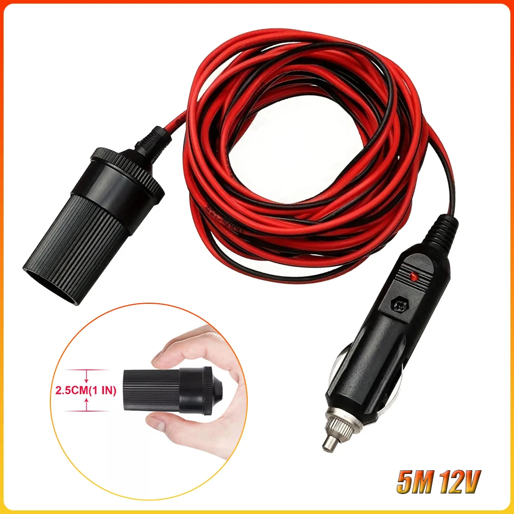 Professional Grade 5 Meter 12V Car Cigarette Lighter Extension Cable, Heavy Duty Power Adapter for RV Truck Camping Use