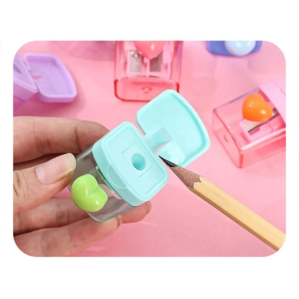 Simple 1/2 Holes Pencil Sharping Tools With Cover Transparent Pencil Sharpener Sketching Heart Pencil Cutter Award Gifts
