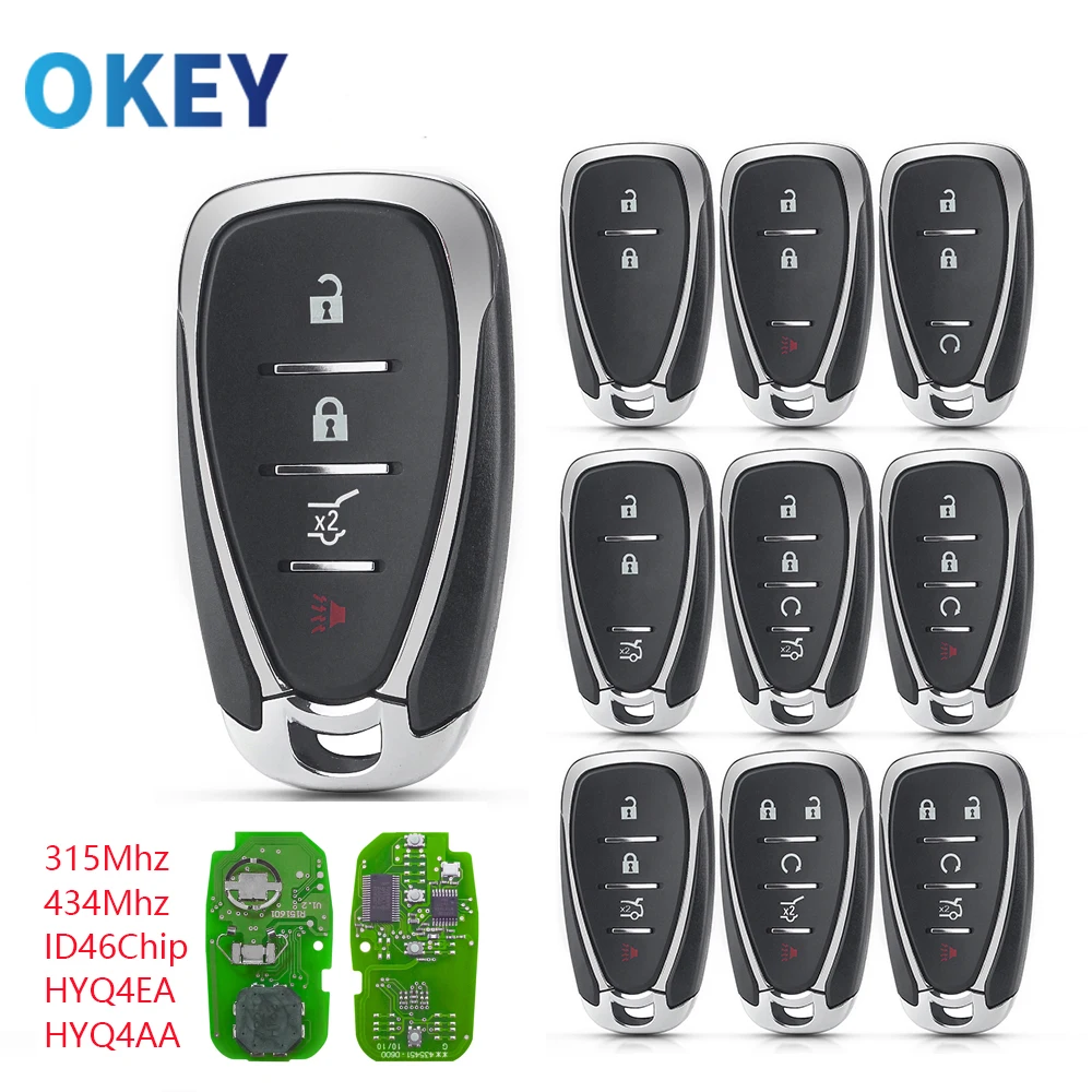 Okey Remote Car Key Keyless Entry 315/434Mhz For Chevrolet Camaro Cruze Malibu 2016-2020 Spark Remote Key Fob HYQ4EA/HYQ4AA ID46