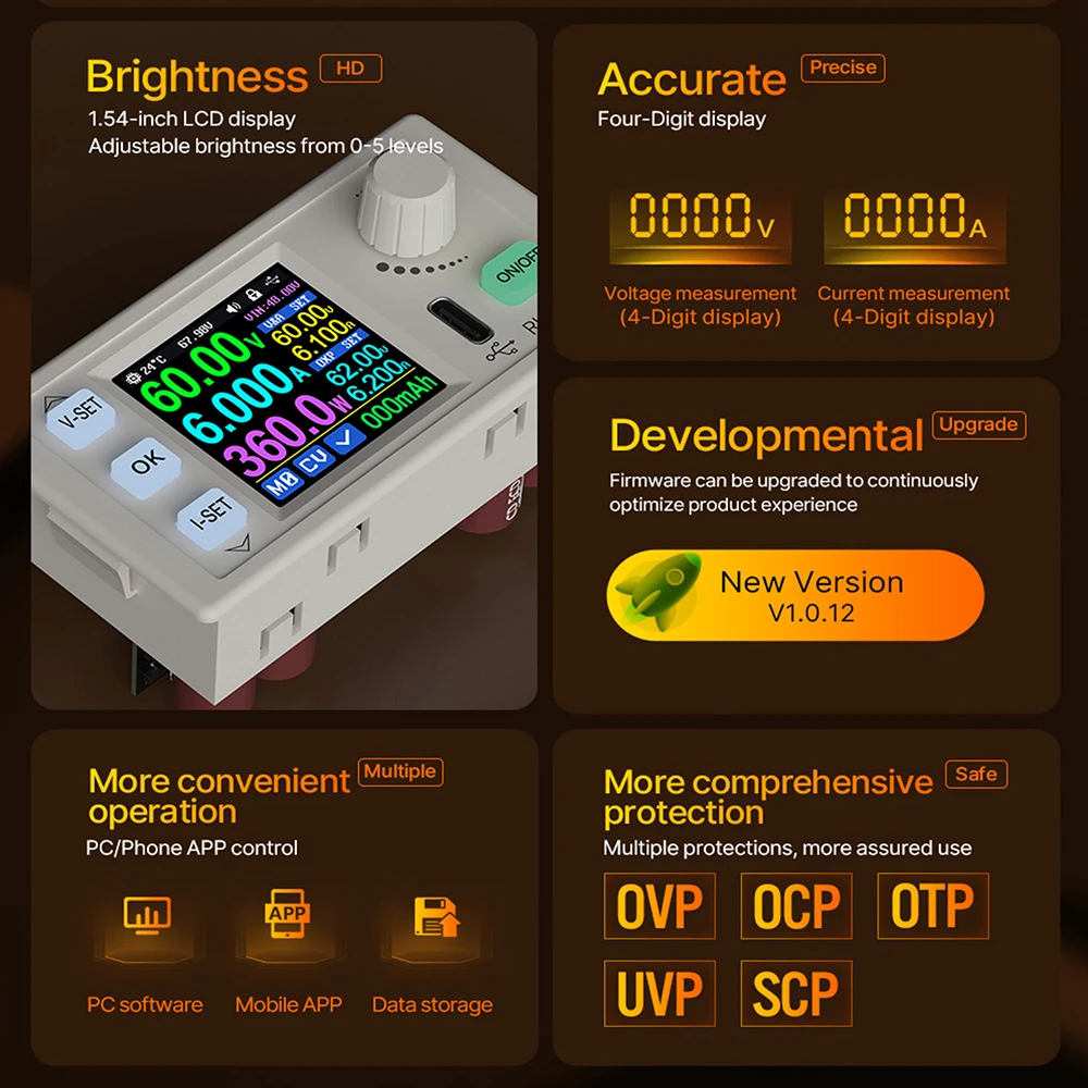 RK6006H RK6006H-BT Adjustable DC Power Supply 0-60V 0-6A Digital Step-Up Step-Down Constant Voltage/Current Bluetooth Control