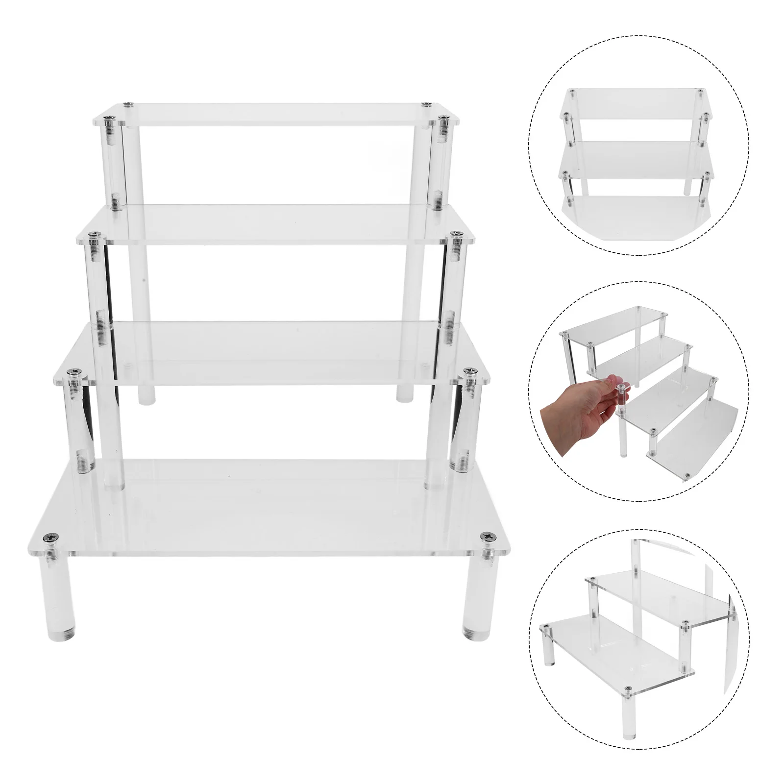 

4 Tier Acrylic Display Stand Clear Stair Step Shelf Figure Storage Rack Collectibles Organizer Perfume Dessert