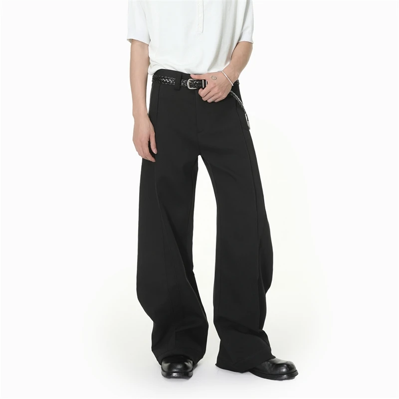 Men's High End Wide Leg Pants Chic Casual Contrast Stitching Minimalist Black Trousers Premium Formal Street Bottoms ZUOR