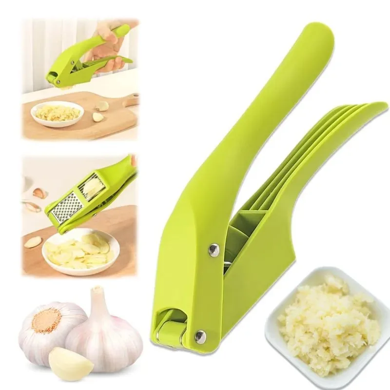 

TOPLIVING Plastic 2 In 1 Garlic Press With Peeler Multifunctional Garlic Crusher Wide Handle Double Slot Garlic Chopper Mincer K