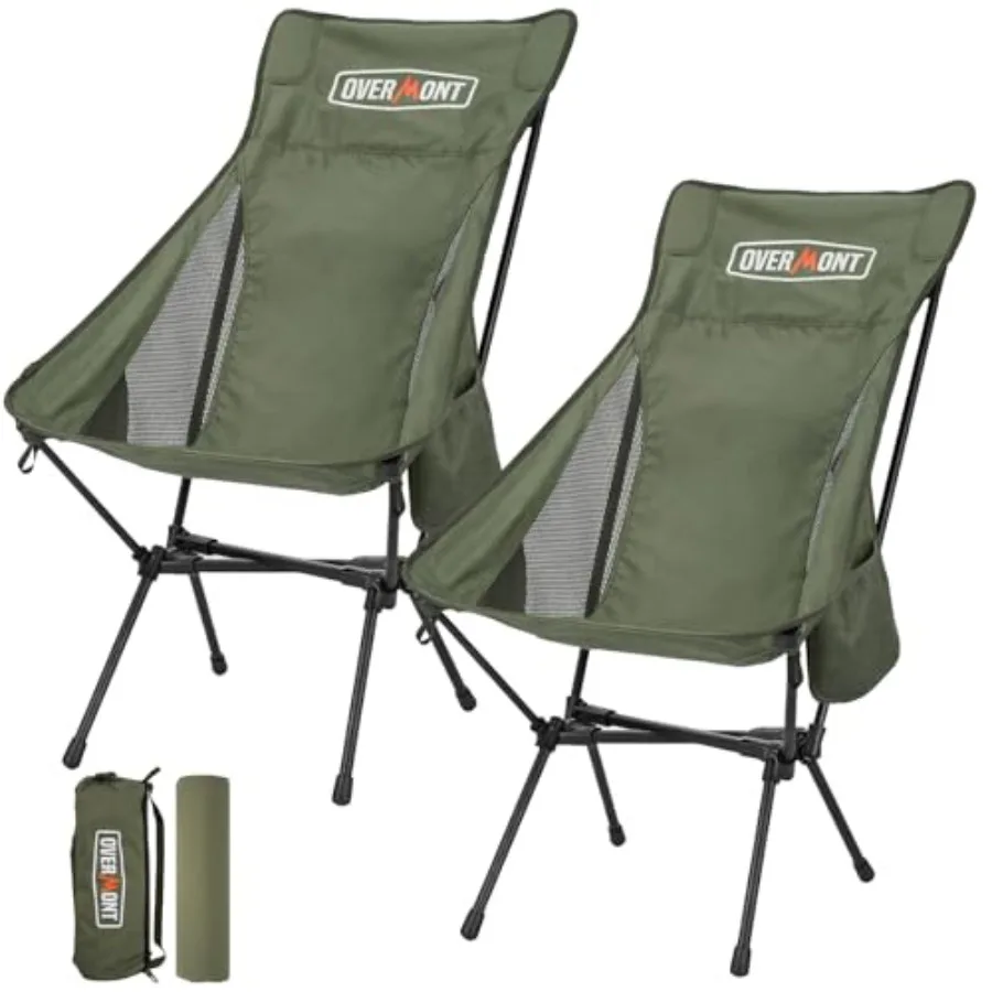 

Outdoor camping chair for adults: heavy-duty steel frame, black fabric, oversized padded seat with 400lbs capacity, includes co