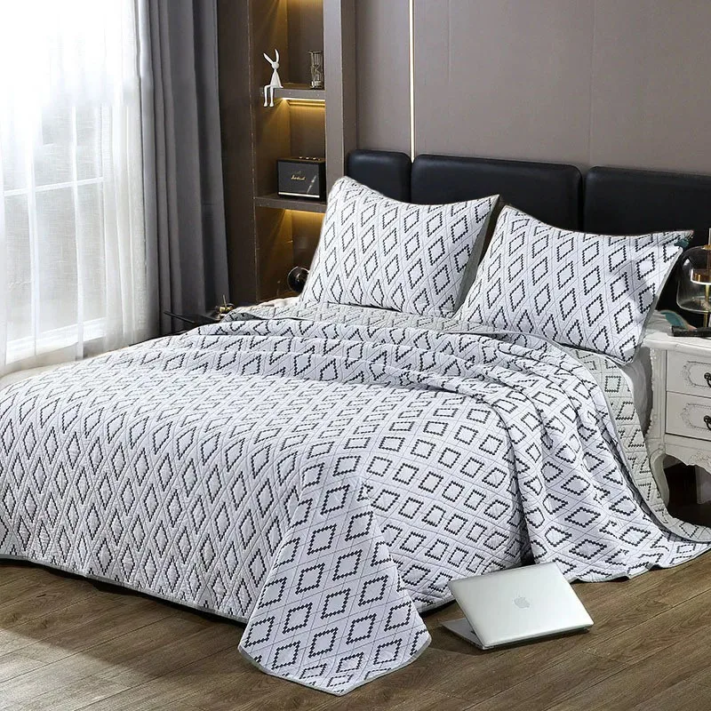 King Queen Size Cotton Bedspread Set 3PCS - Summer Lightweight Embroidered Coverlet Quilted Bed Cover, Breathable Thin Quilt