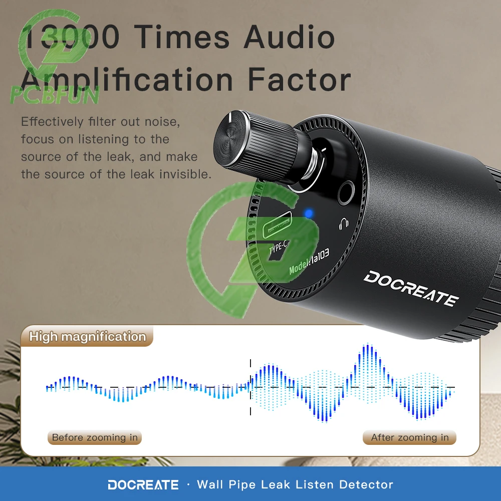 Portable Water Leak Detector with Sound Amplifier for Home Fire Pipeline under Ground Pipe Type-C Alarm Tool