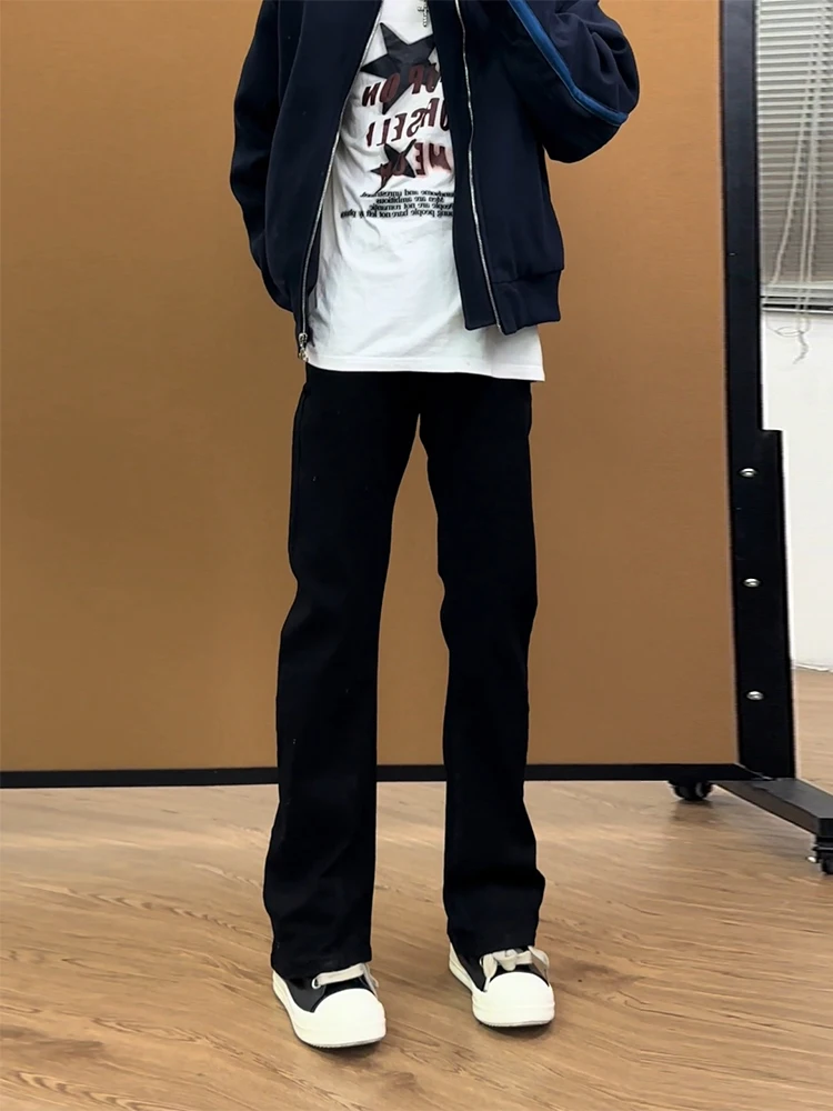 

Мужские летние джинсы-клеш Slim Fit черного цвета в американском уличном стиле, прямые брюки для молодежи, повседневные джинсы прямого кроя