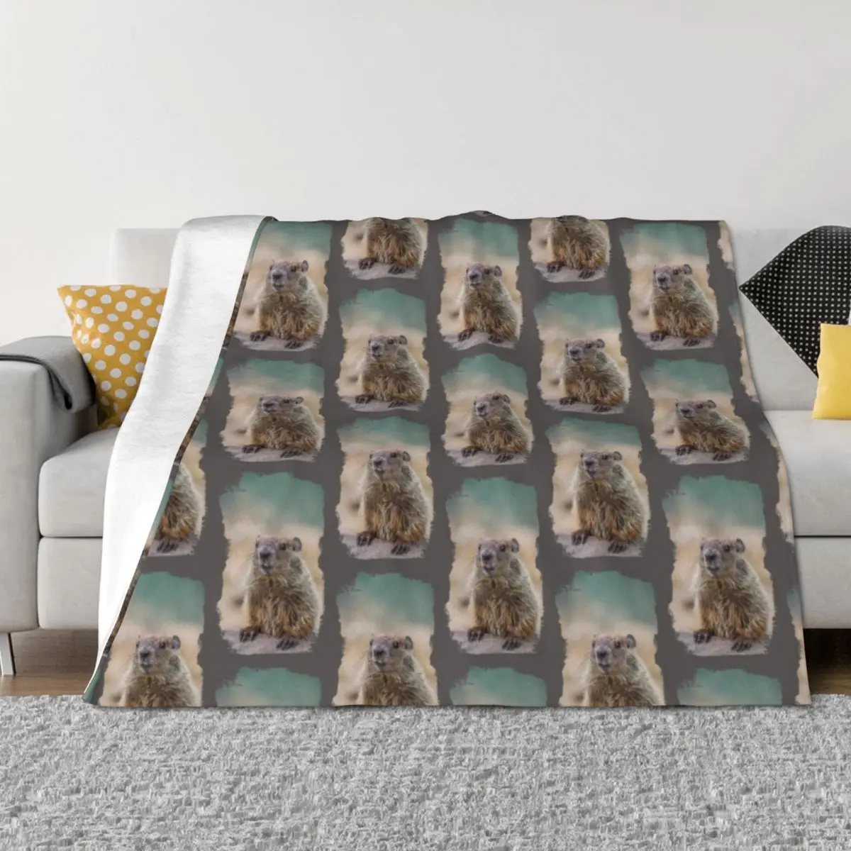 

Groundhog with grunge effect - Grunge Groundhog for Groundhog Day Throw Blanket Plaid on the sofa Retros Blankets