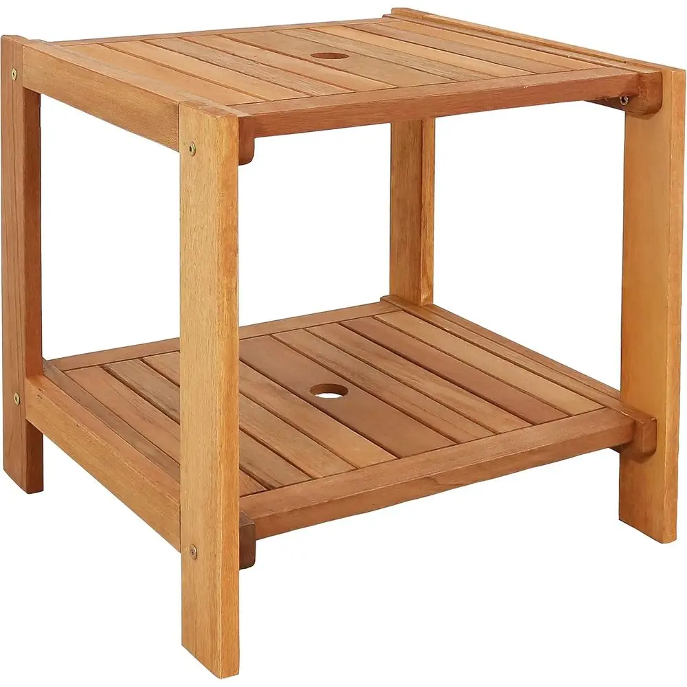 20-Inch Outdoor Side Table - Wooden Adirondack Style Patio End Table with Umbrella Hole - Perfect for Drinks and Balcony Essenti