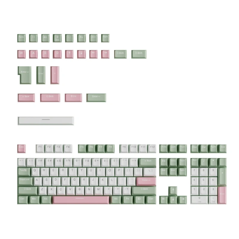 134PCS OEM Height Two Color Injection Green and White PBT Keycaps for Mechanical Keyboard Enthusiasts