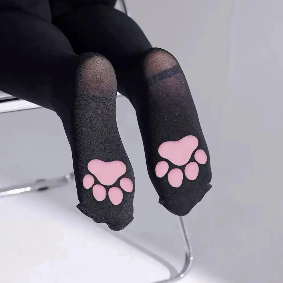 3D Silicone Cat Paw Stockings for Women Cute Pink Paw Pads Kawaii Kitten Claw Socks Thigh High Long Socks Lolita JK Style