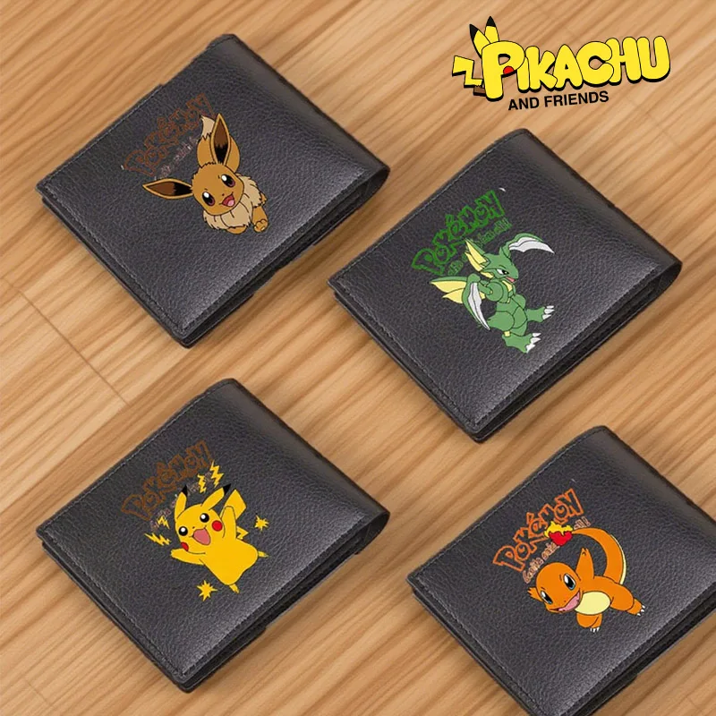 Men Short Wallet Boy Pok É Mon PU Leather Wallet Portable Anime Cartoon Character Card Holder Coin Purse Purses Money Bag Gift