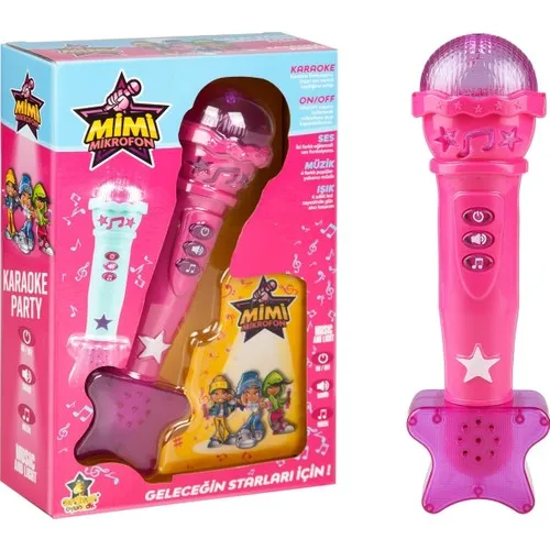 Karaoke Toy Microphone Battery Powered Illuminated Sound On/Off Key Clap And Whistle Effect Melodies Fun Party Song Pink Music