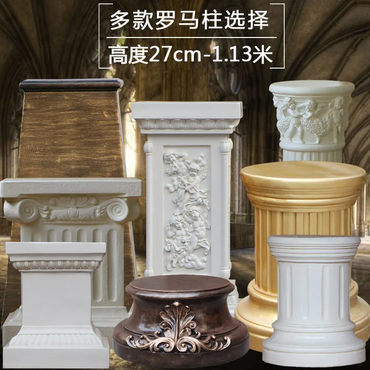 Roman column, large European-style sculpture display stand, white circular base, garden entrance decoration, square shape