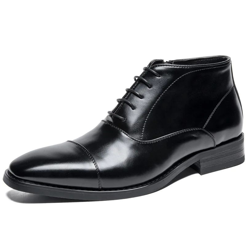 Elegant Men Dress Boots Officer Formal Shoes Zip Style Black Meeting Shoes