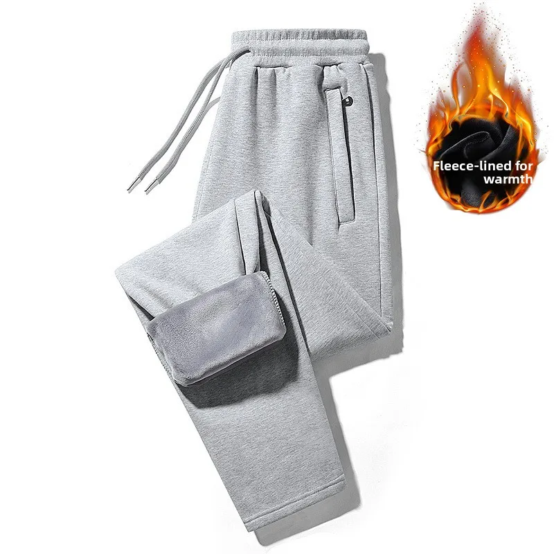 Men's Loose Fitting Ankle Tied Pure Cotton Sports Pants Casual with Plush and Thick Zipper Pockets Men's Cycling Exercise Pants