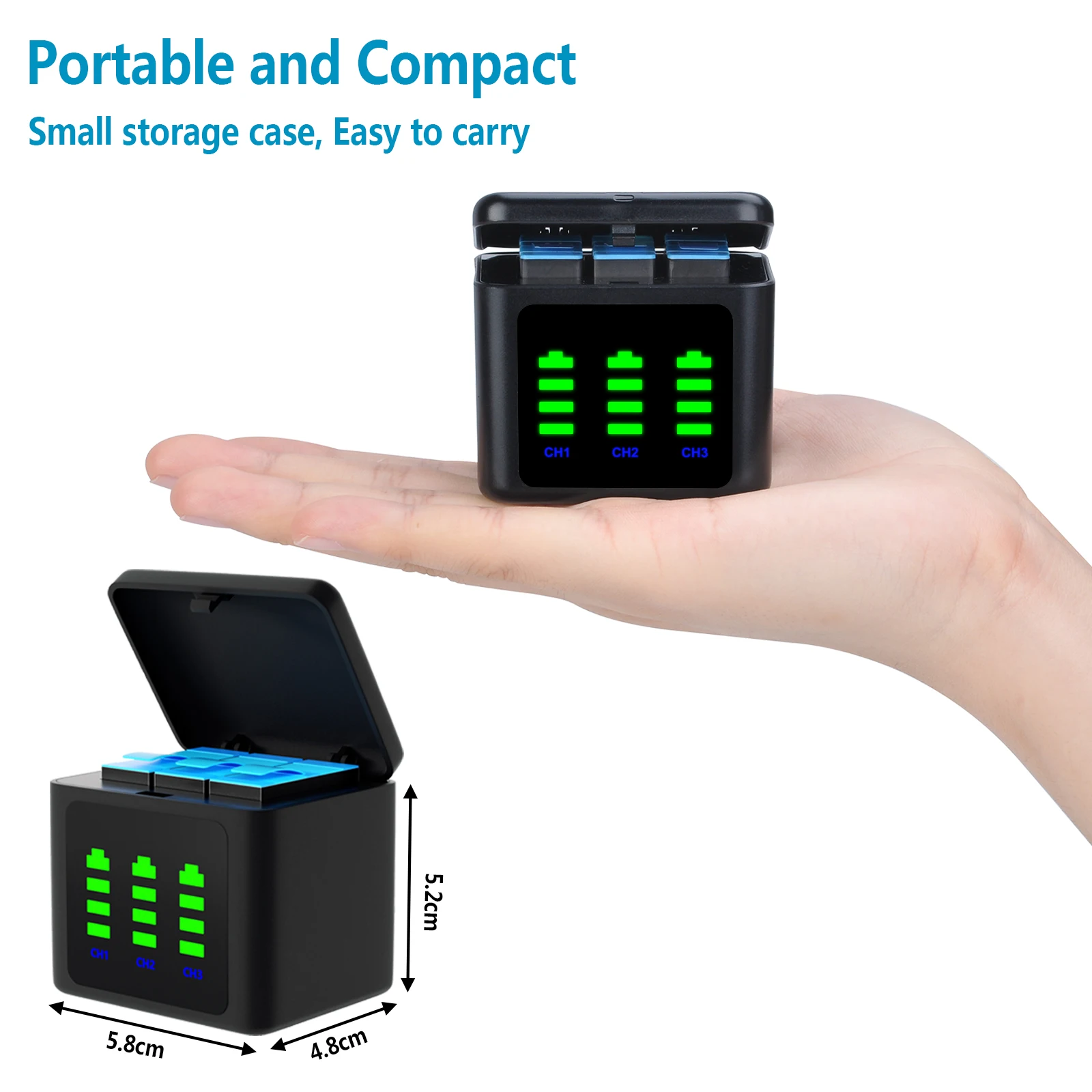 شاحن USB بمنفذ Type-C لـ Gopro ، صندوق تخزين لـ 12 ، 11 ، 10 ، 9 ، ملحقات كاميرا الحركة ، 3 فتحات ، 12 ، 11 ، 10 ، 9