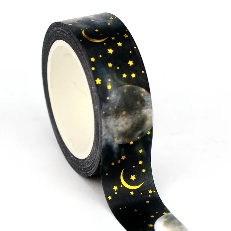 NEW 1PC 10M Decorative Gold Foil Moon and Stars Washi Tape for Scrapbooking Journaling Adhesive Masking Tape Cute Papeleria