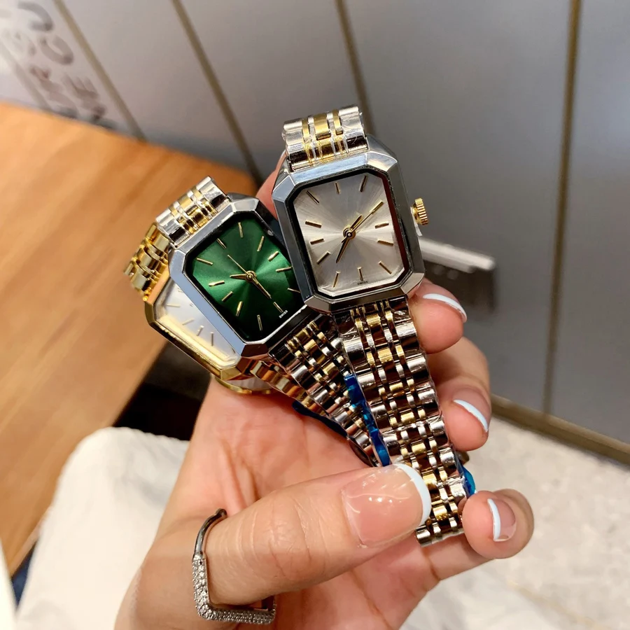 Fashion Brand Wrist Watches Women Girl Ladies Pretty 23mm Rectangle Style Dial Steel Metal Band Quartz Luxury Clock R211