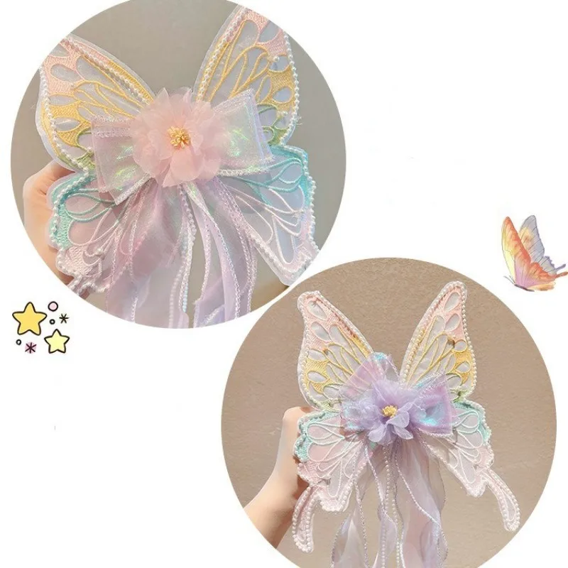 2025 New Cute Big Bow Princess Style Girl Woven Hair Strap Hair Clip and Long Tail Metal Spring Buckle Hair Clip
