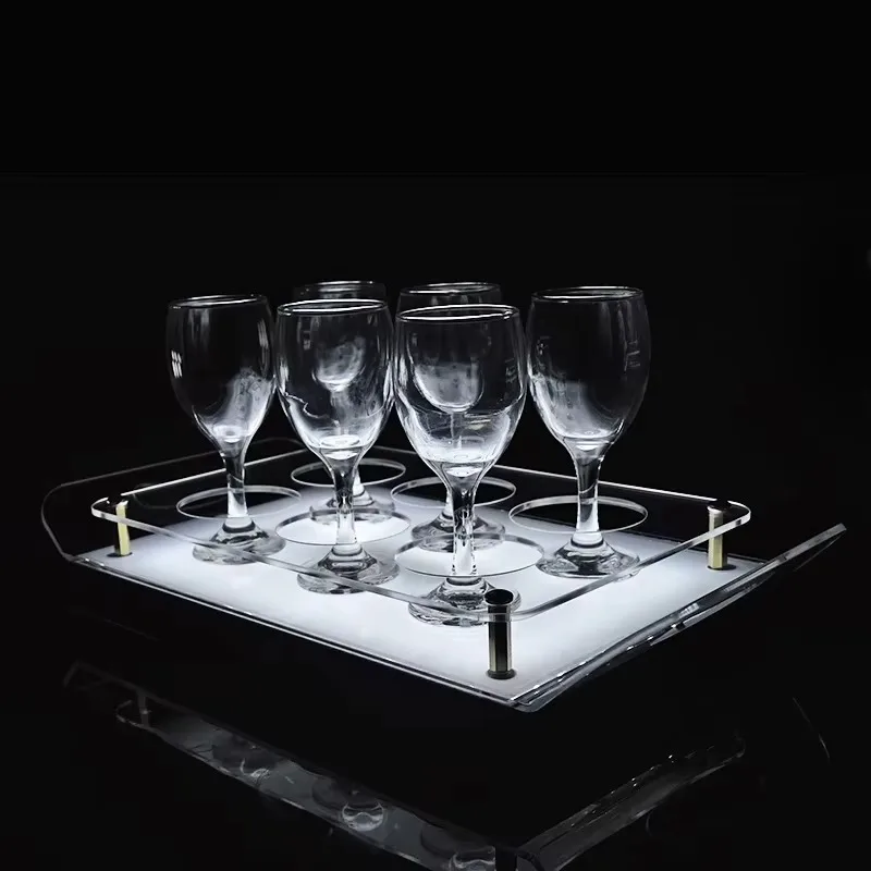 Square Acrylic LED Serving Tray Integrated Display Rack for Bar Beer Glass Bottle Club Service Equipment